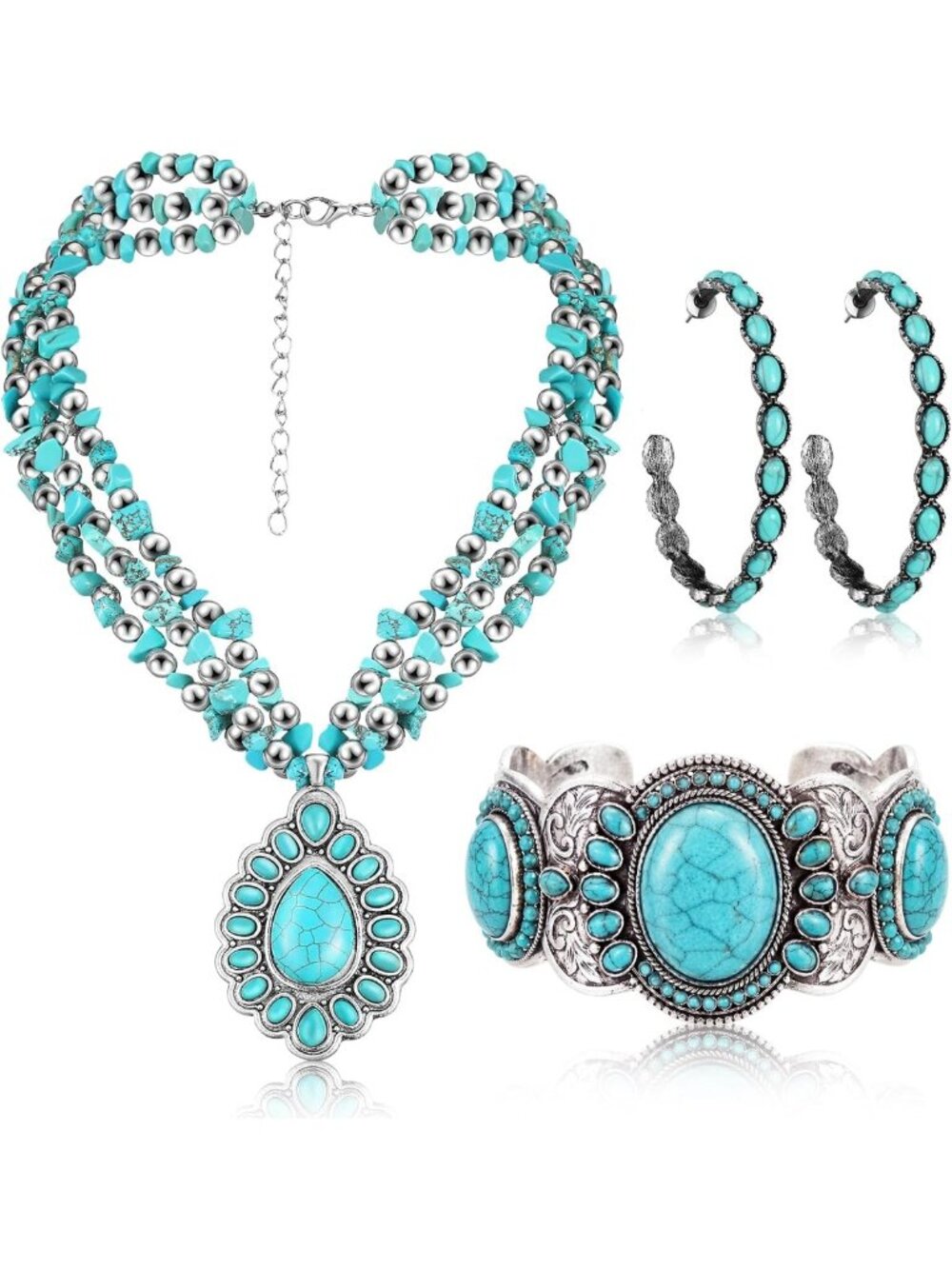 3-Piece Western Turquoise Jewelry Set for Women - Boho Chic Accessories